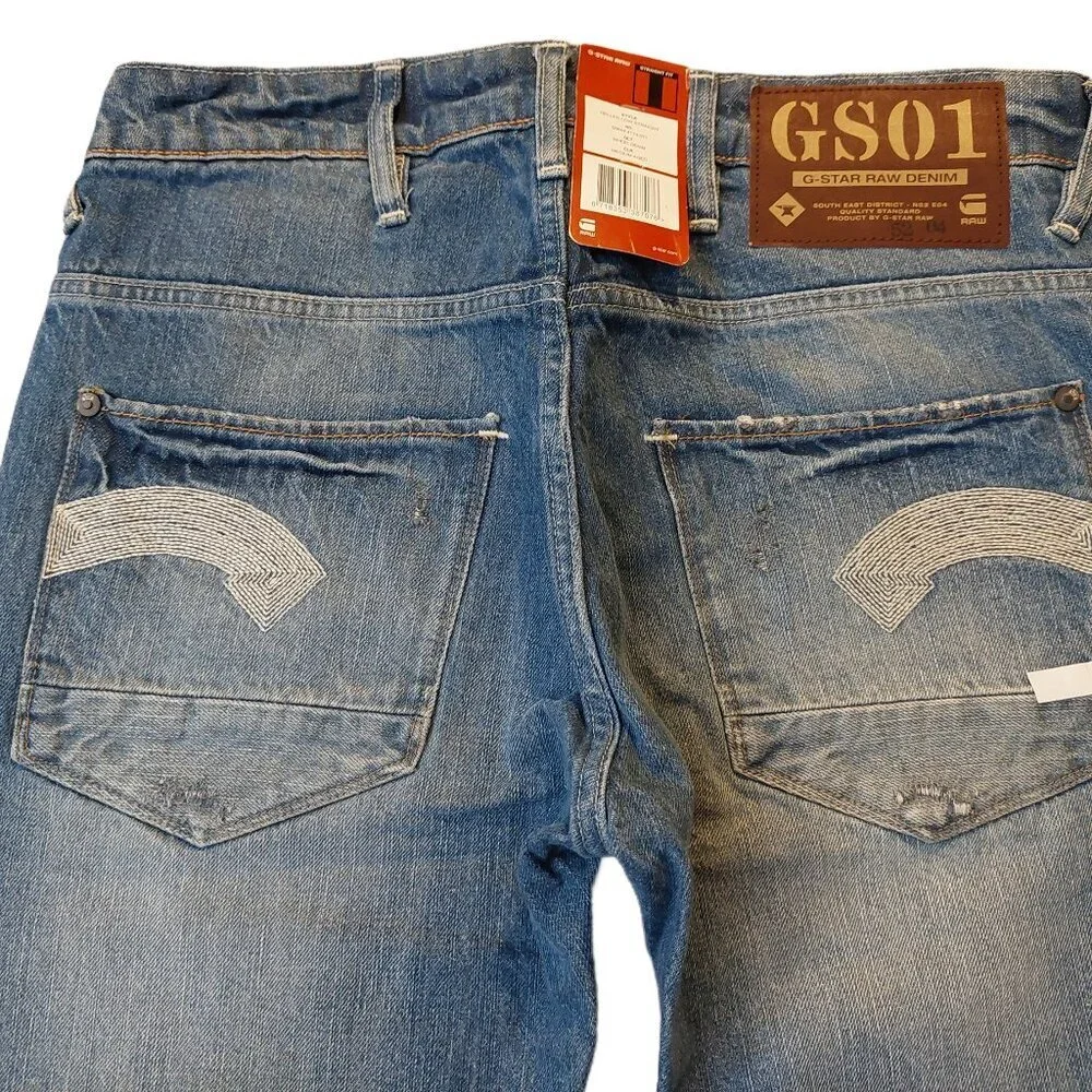 G-Star Raw GS01 Heller Straight Button Fly Blue Wheel Denim Jeans Sz 31 x 34 NWT